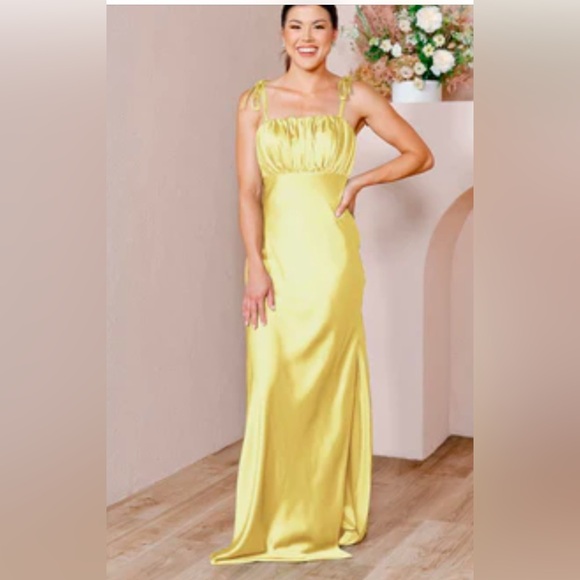Brooke Satin Yellow Dress by Revelry - Picture 1 of 7